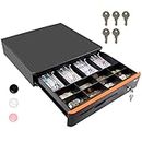 Tera Auto Open Cash Register (with 5 Keys) Till Drawer Box 4 Bill 8 Coin Cash Drawer Tray for POS System, Removable Coin Compartment 12V RJ12 Key-Lock, Media Slot for Shops Businesses, 405R