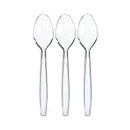 PRICEBEATER Reusable Plastic Dessert Spoons, Heavy Duty Reusable Spoons Hand Washable, Cutlery Tablespoon, Plastic Cutlery for Parties and Basic Everyday Tableware and Dinnerware Pack of 50 (Clear)