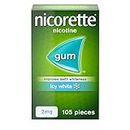 Nicorette Icy White 2mg Gum (105 Pieces), Fast-Acting Nicotine Gum to help curb cravings and Whiten Teeth, Discreet Stop Smoking Aid for Quitting Cigarettes, Chewing Gum