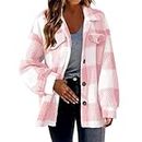 oelaio Womens Casual Plaid Shirt Long Sleeve Coats,Hooded Cardigan Button Down ShirtsJacket Coat Blouses with Pocket,Pink,Large