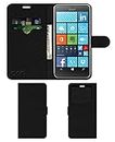 ACM Leather Window Flip Wallet Front & Back Case Compatible with Microsoft Lumia 640 LTE Mobile Cover Black