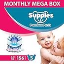 Amazon Brand - Supples Premium Diapers, Small (S), 156 Count, 4-8 Kg, 12 hrs Absorption Baby Diaper Pants