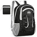 Alitifiy Lightweight Foldable Backpacks, 30L Packable Waterproof Small Hiking Bags & Packs Knapsack Daypack Handy for Men Women Ladies Kids Travel Camping Outdoor Rucksack Bag Pack (Black Grey, 30L)