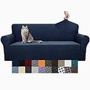 YEMYHOM Couch Cover Latest Jacquard Design High Stretch Sofa Covers for 3 Cushion Couch, Pet Dog Cat Proof Slipcover Non Slip Magic Elastic Furniture Protector (Sofa, Navy),Large