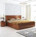 Ganpati Arts Sheesham Wood Armania King Size Bed with Box Storage for Bedroom Living Room Wooden Double Bed Palang (Natural Finish)