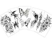S.A.V.I 5pcs. Temporary Tattoo Stickers Combo Of Butterfly, Feathers, Flowers, Birds Mix Designs For Girls Women Size 10.5x6cm