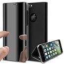 Navnika® Clear View PC Mirror Flip Folio Magnetic Stand Case Cover for Apple i-Phone 7 Plus Diamond Black