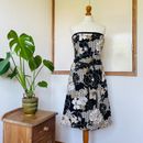 Old Navy Black White Beige Floral Print Cotton Strapless Summer Dress 14 16