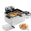 1800W 5 Liters/21 Cups Large Electric Deep Fryer with 3 Frying Baskets for Home Use, Adjustable Temperature,View Window Lid,Countertop Stainless Steel Body Deep Fryer Pot,Perfect for Kitchen, Fry Fish