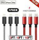 3 Pack Fast Charger USB Cable For iPhone 6 7 8Plus iPhone XR Xs Max 11 12 13 Pro