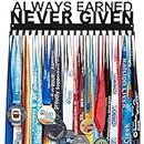 Always Earned Never Given Medal Holder Hanger Display Rack Award Ribbon Organizer for Race,Running,Soccer,Gymnastic,Wrestling,Sports with 20PCS Hanging Hooks Upgraded Easy Use 16 inches long