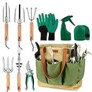 Gardening Tools Set, Garden Tool Kit with Outdoor Hand Tools, Unique Grass Shears, Garden Gloves, Storage Tote Bag, Garden Tools Set Gifts for Women and Men