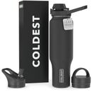 Coldest Shaker Sports Bottle 36+ Hours Cold No Sweat Technology 3 Lids- 46oz