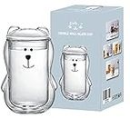 feb.7 Bear Cup, Double Wall Cup , 300 ml Espresso Coffee Tea Mug Glass Cute Bear Design Mug 3D Glasses Cup with Lid Heat-resistant Double Wall Milk Beer Juice Drinkware Christmas Cup (Transparent)