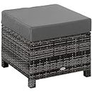 Outsunny Rattan Footstool Wicker Ottoman with Padded Seat Cushion Outdoor Patio Furniture for Garden Poolside Living Room, 50 x 50 x 35 cm, Grey