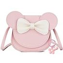 Little Girl's Bowknot Shoulder Bag PU Shoulder Handbag Cute Mouse Ear Handbag Coin Purse Gift for Kids Girls Toddlers (Pink)