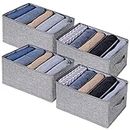 Fixwal 4pcs Wardrobe Clothes Organizer Foldable Jean Organizer for Drawer Washable Compartment Closet Organizers and Storage Bins for Clothes Jeans Pants Sweaters 5 Grids Gray