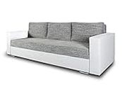 Schlafsofa Bird - Sofa mit Schlaffunktion und Bettkasten, Klappsofa, Schlafcouch mit Chromfüße, Couch, Couchgarnitur, Sofagarnitur (Weiß + Grau (Dolaro 511 + Berlin 01))