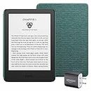Kindle Essentials Bundle including Kindle (2022 release) - Black, Fabric Cover - Dark Emerald, and Power Adapter