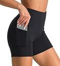 Dragon Fit Womens Yoga Shorts with Pockets High Waist Workouts Shorts Tummy Control Yoga Pants for Running,Gym,Fitness (Medium, Black)