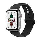 Compatible for Apple Watch Band 38mm 40mm 42mm 44mm 45mm Soft Silicone Sport Strap Compatible for Apple iWatch Series 7/6/5/4/3/2/SE,Black 42/44/45mm-S/M