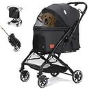 SKISOPGO Pet Strollers for Small Medium Dogs Cats, No Zipper Entry with Reversible Handle, One-Hand Foldable Puppy Doggie Jogging Stroller Pet Travel (Black & Gray)