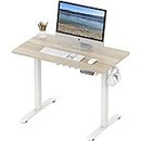 SHW Electric Height Adjustable Sit Stand Desk with Hanging Hooks and Cable Management, 100 x 55 cm, White Frame and Maple Top