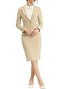 Allegra K Women's 2 Piece Suit Skirt Set Business Casual Long Sleeve Blazer and Pencil Skirt Khaki Medium