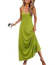 Wolddress Womens 2024 Casual Sleeveless Sundress Plus Size Loose Plain Long Summer Beach Maxi Dress with Pockets S-5X, Green Apple, 5X-Large