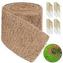Natural Mulch Roll for Landscaping 240" X 6.3" Coconut Fiber Liner Mulch Mat with 32 U-Shaped Steel Stakes, Thick Mulch Roll for Garden Edging Border, Coconut Liners for Planters, Vegetables & Flowers