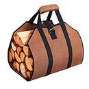 VICBINLY Log Carrier for Firewood, Durable Canvas Firewood Carrier, 39”L x 18”W Firewood Storage Totes with Handle for Fireplace or Camping, Brown FWBR01