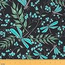 Feelyou Dragonfly Upholstery Fabric, Chic Floral Branch Fabric by The Yard, Garden Dragonfly Printed Decorative Fabric for Upholstery and Home DIY Projects, Outdoor Fabric, 2 Yards, Teal Black