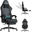 Big and Tall Gaming Chair Footrest Fabric Grey Perfect for Gaming Ergonomic