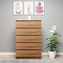 Viki Dresser With 5 Drawers, Chest Of 5 Drawers,Clothes Storage, Organizer Unit For Bedroom, Hallway, Entryway,Easy Pull Drawers, Width 80Cms, Brussel Walnut Colour | 1 Year Warranty - Matte