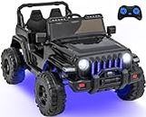 INFANS Kids Ride on Car Truck with 2.4G Remote Control, 12V Battery Powered Electric Cars for Kids w/3 Speeds, Battery Display, LED Lights, Safety Belt, Music & Horn, Bluetooth/FM/USB (Jet Black)