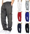 Mens Pockets Cargo Pants Stretch Waist Casual Loose Straight Work Sport Trousers