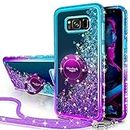 Miss Arts for Samsung S8 Case, [Silverback] Moving Liquid Holographic Sparkle Glitter Case With Kickstand, Bling Diamond Bumper W/Ring Slim Protective Case for Girls Women for Galaxy S8 -Purple