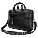 Hard Craft PU Leather Formal Office Sleeve Bag For 15.6 inch Laptop INoteBook Notepad MacBook Tablets Briefcase Messenger Bag for Men Women With Detachable Shoulder Straps (Black)