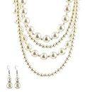 Weekly Promotion 20% Discount Off Merdia Womens Gorgeous 4 Layer Faux Pearl Necklace and Drop Hook Earrings Set Brial Jewelry