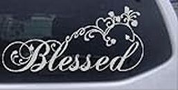 Rad Dezigns Blessed with Swirls Hearts Christian Car Window Wall Laptop Decal Sticker - Silver 5in X 10.7in