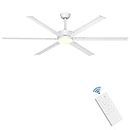 Ohniyou 72 Inch Large Industrial Ceiling Fan with Lights Remote Control, White Big Ceiling Fan with 6 Metal Blades, 6-speed Quiet DC Motor for Outdoor Patios Shop Living Room Garage