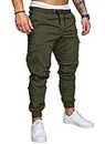 JMIERR Man Cargo Pants Outdoor Casual Work Pants Cotton Tapered Jogger Pants Stretch Twill Chino Athletic Joggers Sweat Pants Drawstring Hiking Trousers with Pockets for Men CA 36(L) A Green