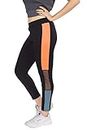 ICW Women's Active Wear Tights Stretchable Side Strap Dry Fit Mesh Insert Leggings Yoga Pants Gym Workout Tight for Girls (One Size Fit XS - S - M) (Orange Green)