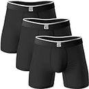Giovici Mens Boxers Bamboo Anti Chafing Soft Comfortable Boxer Briefs Longer Leg - Boxer Shorts Multipack - Moisture Wicking Technology (3 Pack, Black, L)