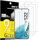 NEW'C Lot de 3, Verre Trempé pour Samsung Galaxy S22 5G, Film Protection écran -sans Bulles d'air -Ultra Résistant (0,26mm HD Ultra Transparent) Dureté 9H Glass