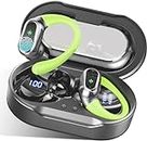 Wireless Earbuds, Bluetooth 5.3 Headphones Sport, Bluetooth Earbuds with ENC Noise Canceling Mic, 50H Stereo Wireless Headphones IP7 Waterproof with Earhooks for Running/Workout, Deep Green