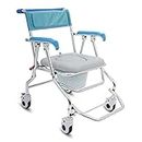 KosmoCare Prestige Folding Commode Chair with back & handrest | shower chair | Transport Commode Medical Rolling Bathroom wheelchair for old people, elderly |