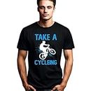 Men's Blue Cycling T-Shirt, Take A Cycleing Graphic Tee, Casual Bike Rider Shirt, Athletic Road Biking Top, Cycling Enthusiast Gift (Medium, Black)