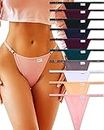 FINETOO 10 Pack Adjustable G String Thongs for Women Sexy Underwear Low Rise Womens Thong Cotton Panties for Ladies S-XL, Seta-10pack, Medium