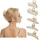 Laicky 5 Pack Hair Clips Larger Metal Hair Claw Clips 4 Inch Nonslip Hair Crab Elegant Alloy Gold Jaw Clamp Hollow Geometric Hair Clamps Strong Grip Hair Accessories for Women Girl (Gold)